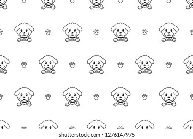 Vector cartoon character bichon frise dog seamless pattern for design.