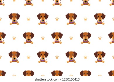 Vector cartoon character brown dachshund dog seamless pattern for design.