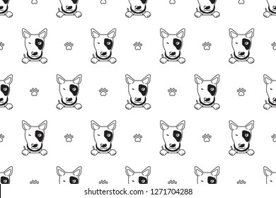Vector cartoon character bull terrier dog seamless pattern