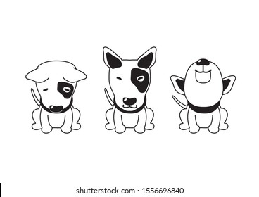 Vector cartoon character bull terrier dog poses for design.