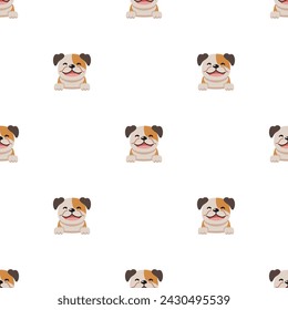 Vector cartoon character bulldog seamless pattern background for design.