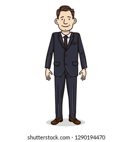 Vector Cartoon Character - Business Man in Black Suit