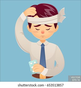 Vector - cartoon character of business man headache and confusing