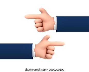 Vector cartoon character businessman hands with finger pointing left and right isolated on white background.