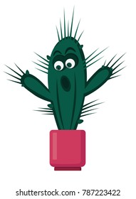 Vector cartoon character cactus is scared, surprised.
