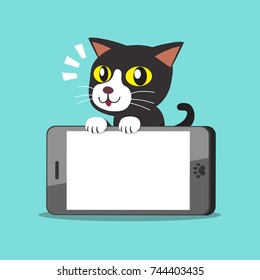 Vector cartoon character cat and big smartphone