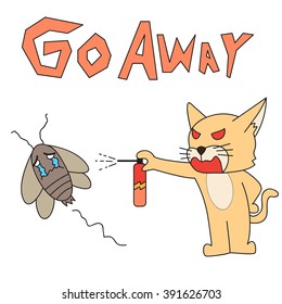 vector cartoon character cat drive out cockroach