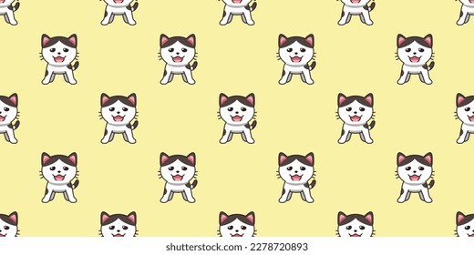 Vector cartoon character cat seamless pattern background for design.