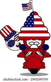 vector cartoon character celebrating american independence day riding a motorcycle