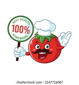 vector cartoon character of chef tomato holding homemade sign board