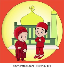 vector cartoon character for children "getting together on Eid al-Adha"