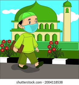 vector cartoon character children "go to school (new habit)"