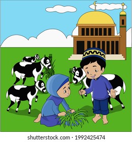 vector cartoon character for children "sacrificing on Eid al-Adha"