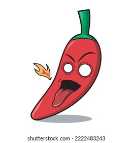 vector cartoon character of chili being spicy with tongue sticking out.