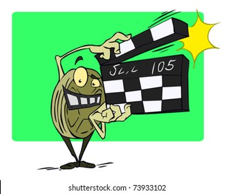 Vector cartoon character with clapper film