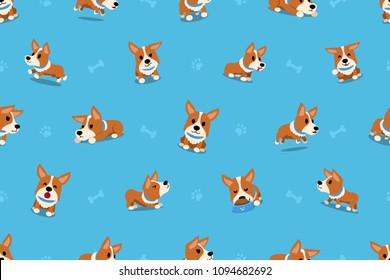 Vector cartoon character corgi dog seamless pattern for design.