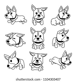 Vector cartoon character corgi dog poses set for design.