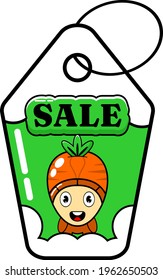 etiqueta de vectores de caricatura, etiqueta de venta de mascota de zanahoria, muy adecuada para ser utilizada como publicidad o promoción