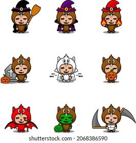 vector cartoon character cute animal mascot costume beaver set bundle halloween