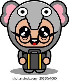 vector cartoon character cute animal mascot of costume businessman bag