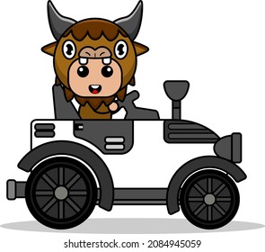 vector cartoon character cute animal mascot costume riding a tractor