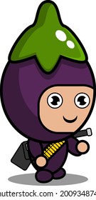 vector cartoon character cute army soldier costume eggplant vegetable mascot
