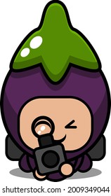 vector cartoon character cute army soldier costume eggplant vegetable mascot