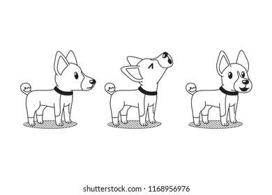 Vector cartoon character cute basenji dog poses for design.