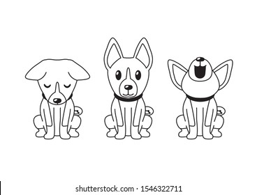 Vector cartoon character cute basenji dog poses for design.