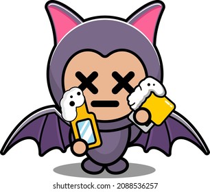 vector cartoon character cute bat animal mascot costume holding beer