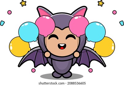 vector cartoon character cute bat animal mascot costume birthday balloon