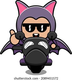 vector cartoon character cute bat animal mascot costume riding motorcycle