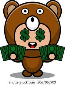 vector cartoon character cute bear animal mascot costume holding banknote