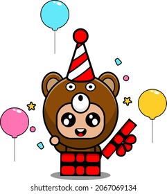 personaje de caricatura vectorial lindo disfraz de mascota oso regalo de cumpleaños