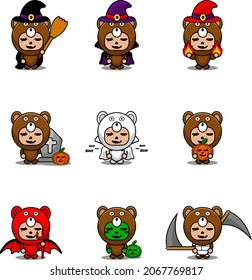 vector cartoon character cute bear animal mascot costume set bundle halloween