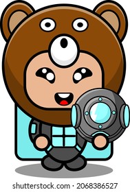 vector cartoon character cute bear animal mascot costume wearing a diver