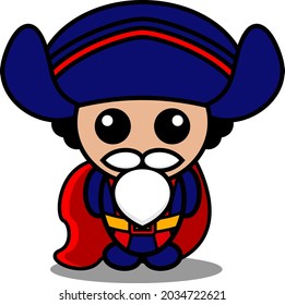 vector cartoon character cute bearded columbus mascot costume wearing cloak. suitable for use on the day of colombus