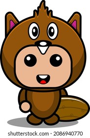 vector cartoon character cute beaver animal mascot costume holding surfing board