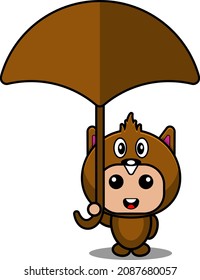 vector cartoon character cute beaver animal mascot costume holding umbrella