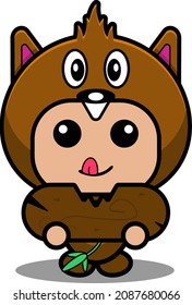 vector cartoon character cute beaver animal mascot costume eating wood