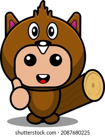 vector cartoon character cute beaver animal mascot costume holding wood