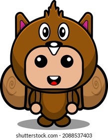 vector cartoon character cute beaver animal mascot costume holding bag camping