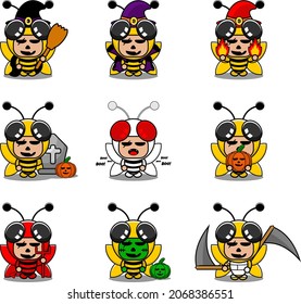vector cartoon character cute bee animal mascot costume set halloween bundle