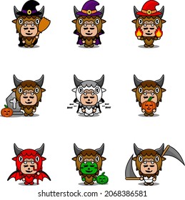 vector cartoon character cute bison animal mascot costume set halloween bundle