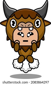 vector cartoon character cute bison animal mascot costume fart rocket