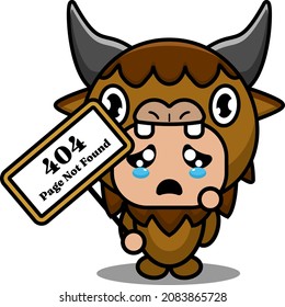 personaje de caricatura vectorial lindo bison disfraz de mascota animal sujetando una página de cartón no encontrado