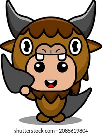 vector cartoon character cute bison animal mascot costume holding horn