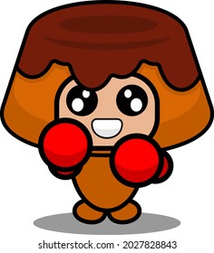 vector cartoon character cute brown cake food mascot costume wearing boxing gloves