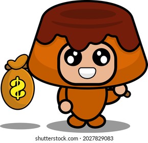 vector cartoon character cute brown cake food mascot costume carrying coin bag