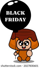 personaje de caricatura vectorial lindo pastel café disfraz de mascota con globo negro de friday